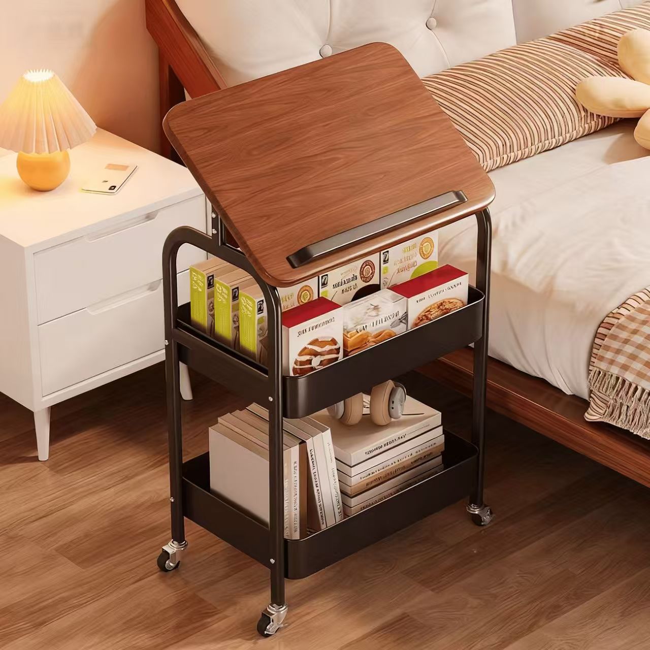 Bookshelf Trolley Storage Rack Floor-Standing Snack Storage Rack Removable Living Room Bedside Table High-Looking Small Coffee Table