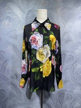 丰盈盈外贸女装 2025春季新款 翻领真丝印花长袖衬衣 现货实拍