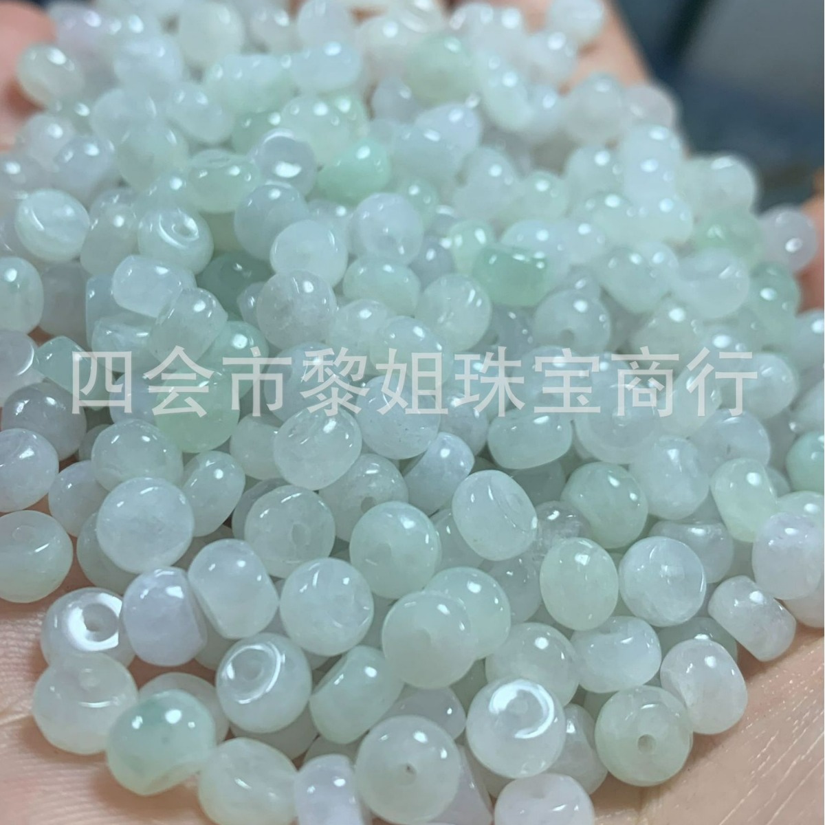 A货缅甸翡翠散珠批发5.5mm糯白色算盘珠diy编织手绳项链翡翠隔片