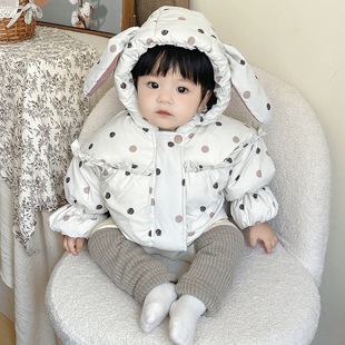Girls Winter Down Jacket 2024 New Style Girl Super Cute Rabbit Ears White Duck Down Thickened Jacket