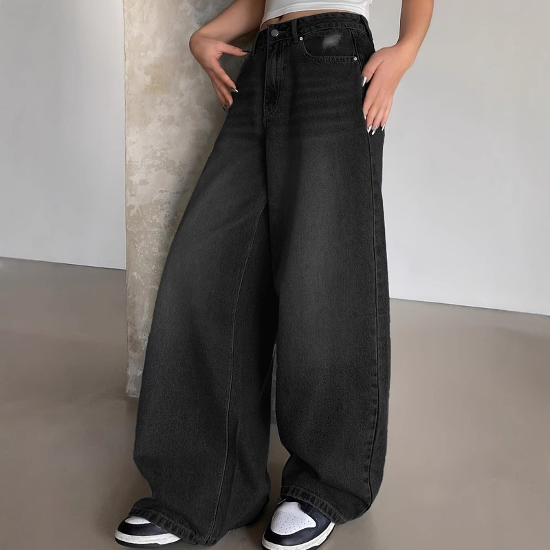 American-style Water-washed Blue Wide-leg Super-long Trailing Jeans Women's Ripped Loose Wide-leg Casual Pants American-style Water-washed Blue Wide-leg Super-long Trailing Jeans Women's Ripped Loose Wide-leg Casual Pants