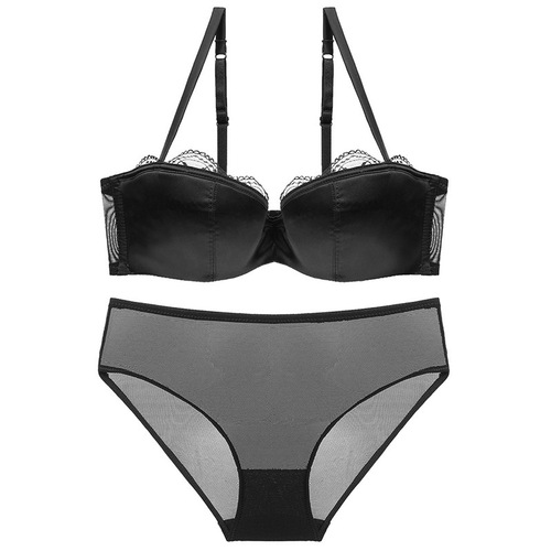 European and American women's sexy lace women's underwear thin cotton half-cup tube top push-up underwear bra set
