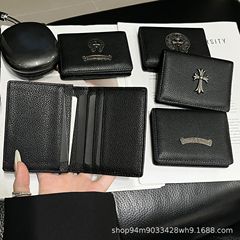 黑色竖款皮质名片包 简约皮质名片夹 商务随身黑色卡包多功能女款
