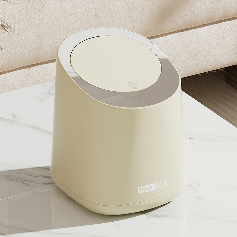Desktop Trash Can Press Type Living Room Light Luxury Storage Bin Car Household Office Desk Dining Room Storage Bucket Trash Bin