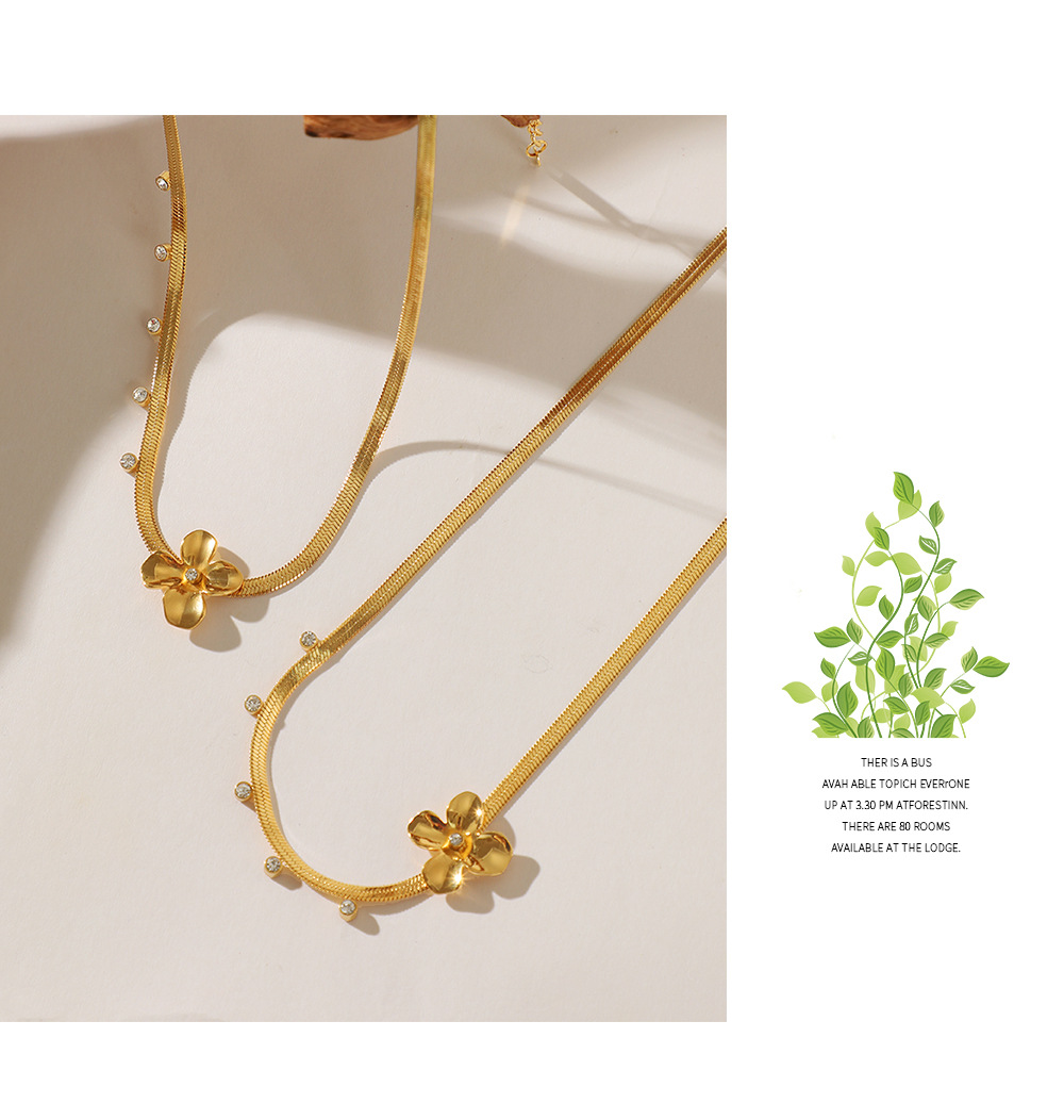 Sweet Flower Stainless Steel Gold Plated Rhinestones Necklace