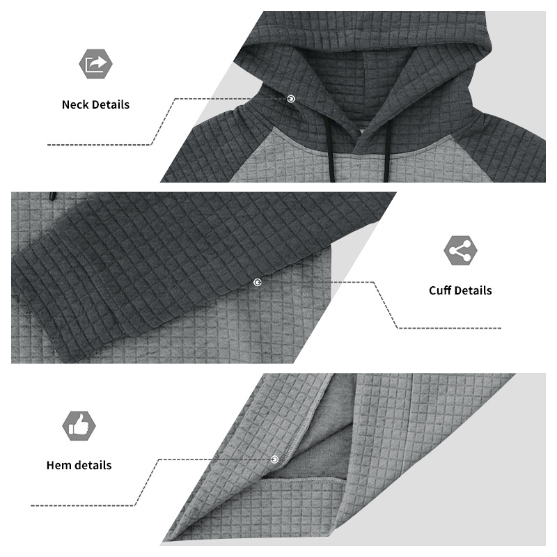 Schweres Kapuzensweatshirt mit Farbblockdesign für Herren, lockere Passform, Pullover mit Kordelzug für lässige Streetwear (Schwarz/Grau, Armeegrün/Beige)​_voghion.com