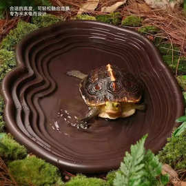 黄缘龟水盆可排水泡澡盆爬梯生态造景水族通用爬宠乌龟喝水