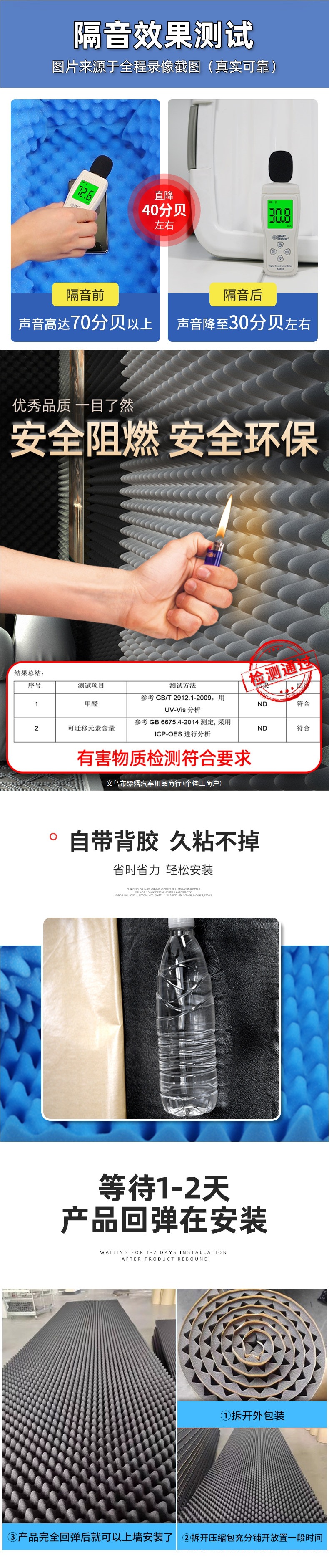 Thickened soundproofing cotton, sound-absorbing cotton, noise-reducing and silent KTV high-density egg cotton, self-adhesive soundproofing wall panels