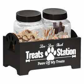 跨境木质狗粮收纳盒宠物用品玩具整理盒欧式黑白色密封盖储物木盒