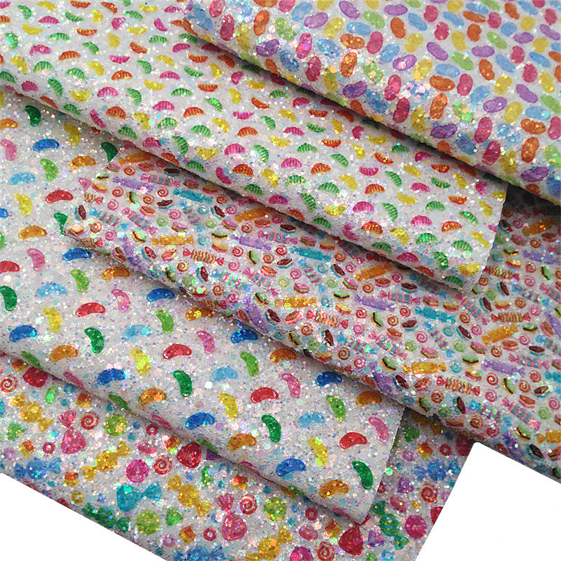 可爱果冻糖果印花格利特皮革格丽特闪布仿棉绒底皮革面料童鞋B210