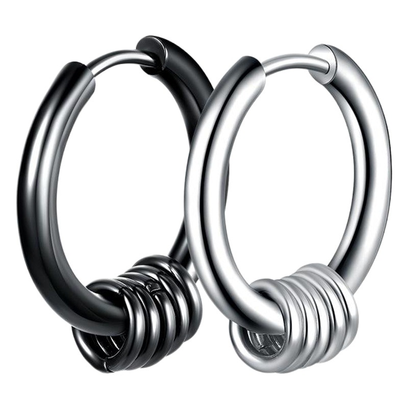 Ring 5 ring earrings earrings stud men's and women's titanium steel Korean version of earrings earrings round earrings earrings coil hip-hop spot