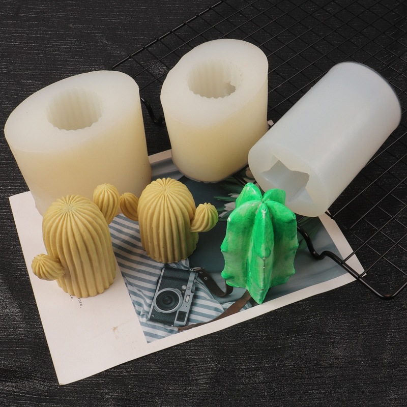 Simulación 3D molde de silicona cactus aromaterapia molde de yeso para hornear cactus columna DIY molde de la torta de la vela