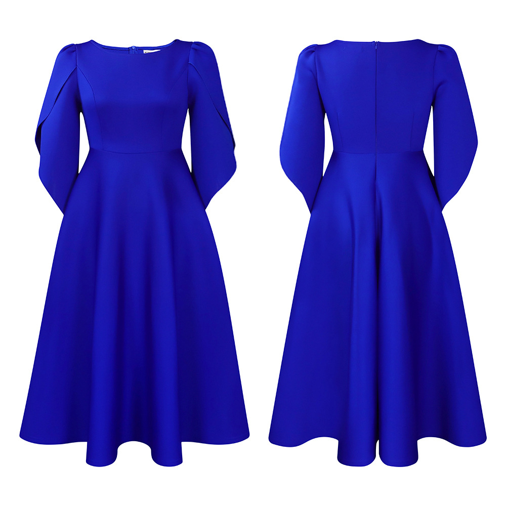 Women's Swing Dress Simple Style Round Neck 3/4 Length Sleeve Solid Color Midi Dress Holiday Daily display picture 1