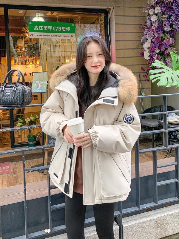 工装羽绒服女202冬季新款韩版毛领派克服短款白鸭绒宽松加厚外套|undefined