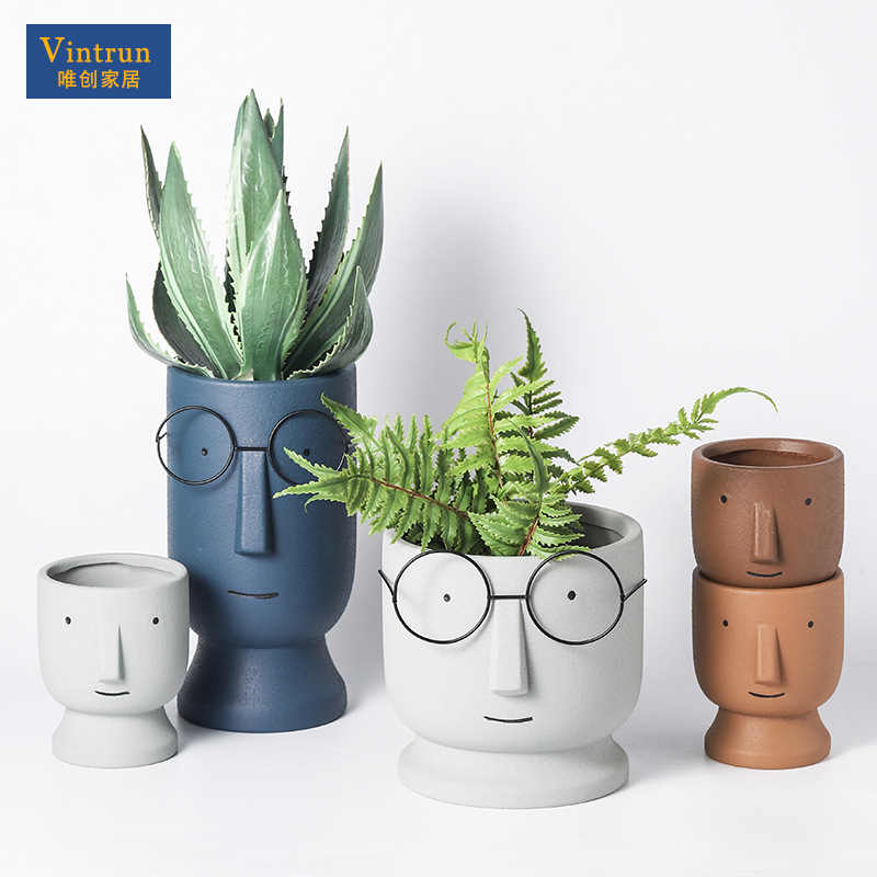 Nordic Flower Pot Ceramic Cartoon Cute Fashion Simple Literary Personality Vase Dried Flower Indoor Amazon Green Rose