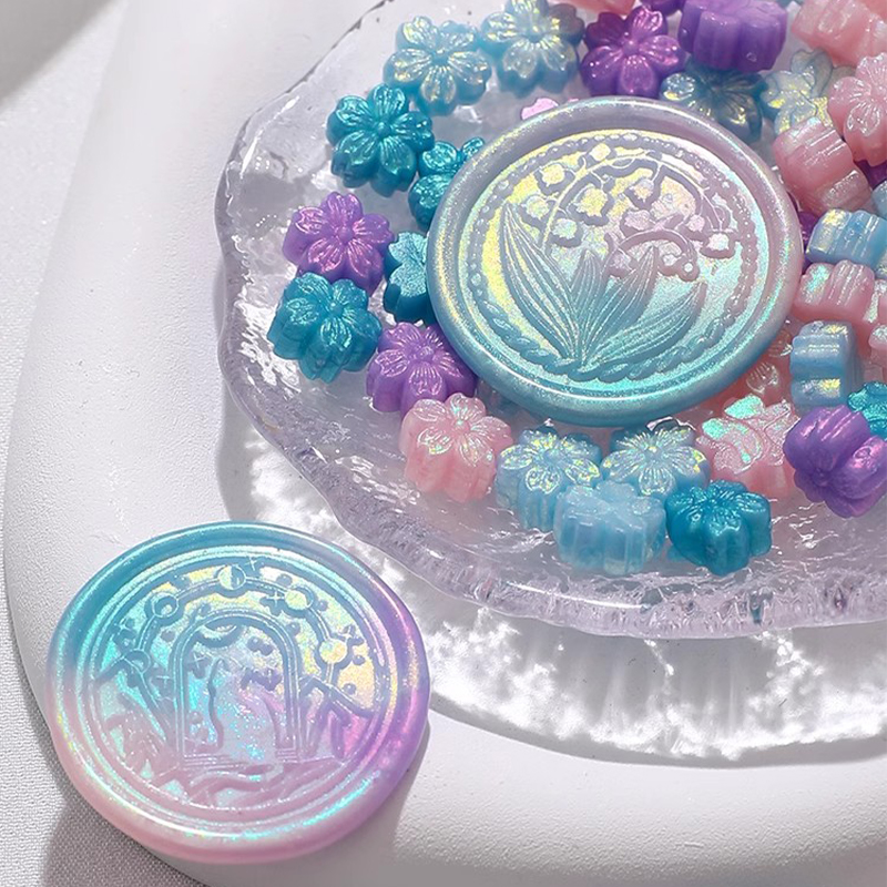 벚꽃 왁스 왁스 입자 꽃 오로라 글리터 골드 파우더 왁스 입자 왁스 밀봉 소재 편광 색상 구리 헤드 밀봉