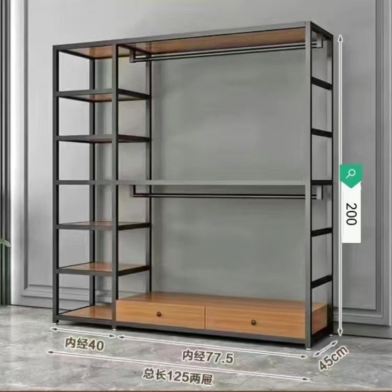 衣帽架钢结构衣柜家用卧室加厚双层加粗衣帽架两层金属简约现代|undefined
