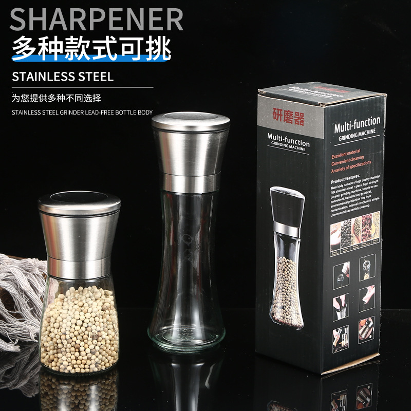 304不鏽鋼研磨器 家用廚房胡椒玻璃研磨瓶餐廳多用手動研磨調味瓶