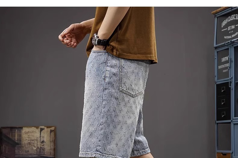 Men's Clothing Men's Retro Jacquard Denim Shorts Summer Design High Street Style Washed Five Point Athletic Pants_mkmklike.com