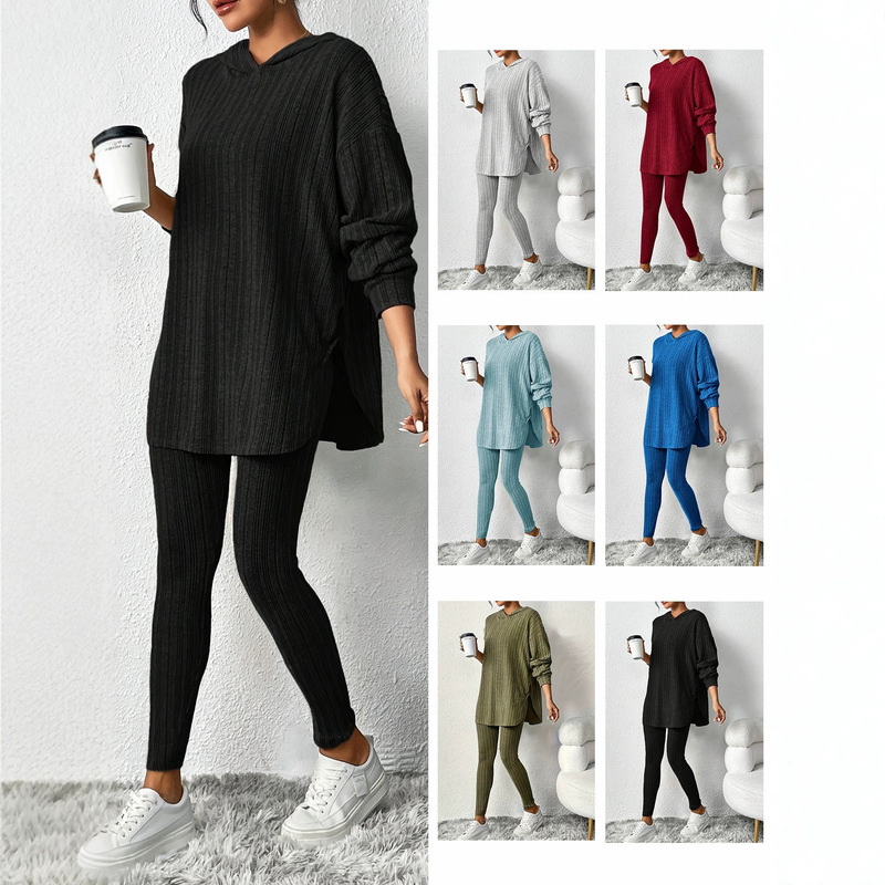 Solid color ribbed two-piece set: zip-up long-sleeve cropped top and high-waisted flared pants set, new early autumn 2026 collection Solid color ribbed two-piece set: zip-up long-sleeve cropped top and high-waisted flared pants set, new early autumn 2026 collection