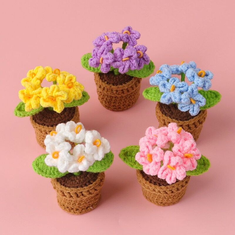 完成品クロスボーダー手作りウールかぎ針編み忘れなしひまわり模擬花鉢植えクリエイティブデスクトップ装飾品車の装飾造花|undefined