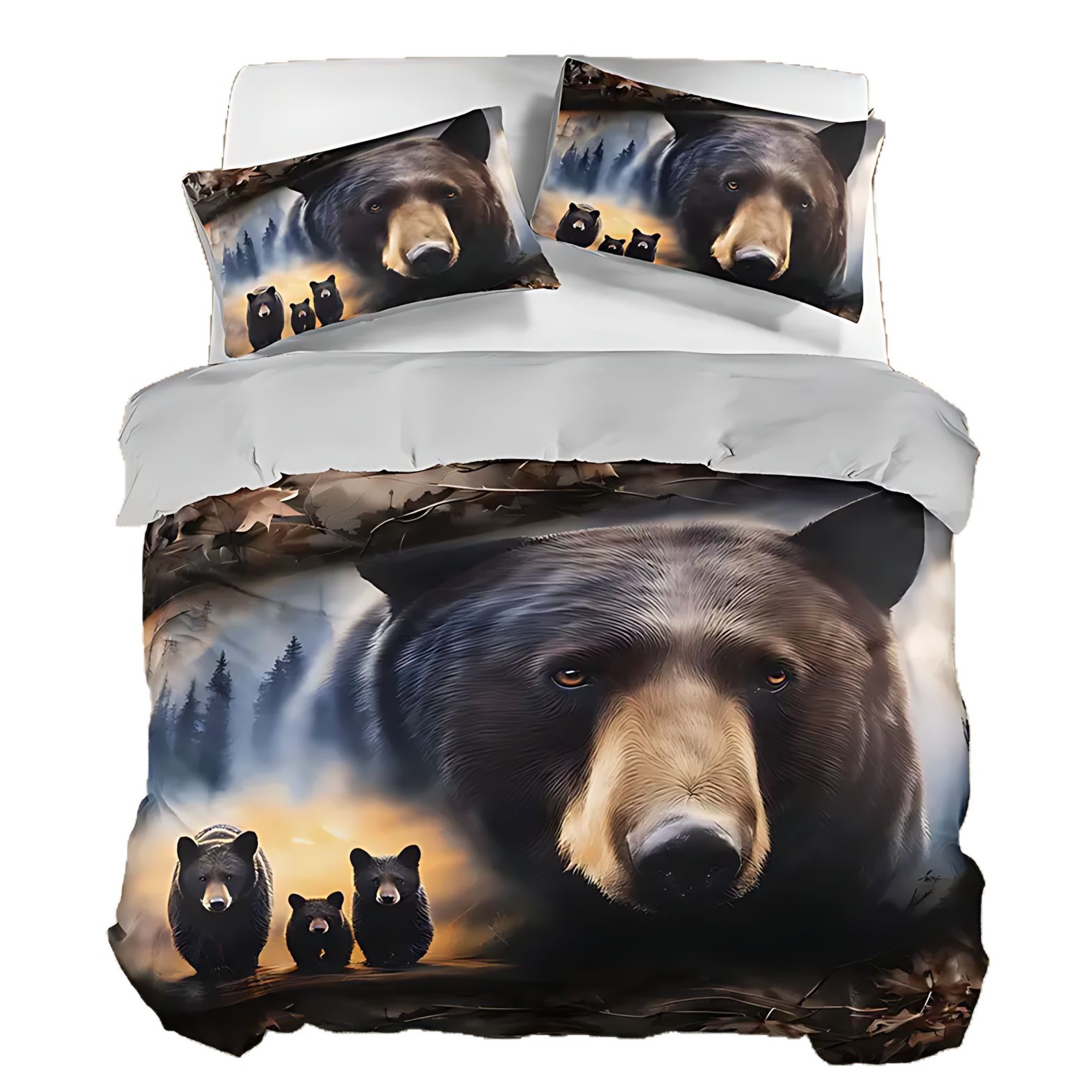 TEMU / JIT transfronterizo lindo oso impresión digital 3D molido colcha colcha con funda de almohada set para diseñar