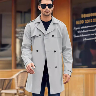 Foreign trade men's trench coat spring and autumn cross-border thin double-breasted long sleeve trench coat men