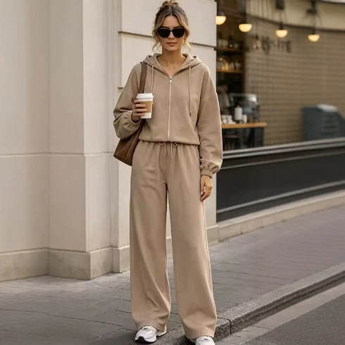 ZA cross-border European and American foreign trade women's clothing, popular on AliExpress, hooded bomber jacket and casual wide-leg pants set