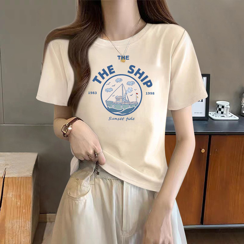 純綿半袖tシャツ女性夏韓国版新型ゆるい丸首小衆白色アニメプリント学生半袖tシャツ|undefined