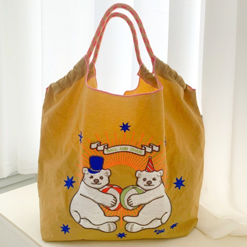 日本製自家製ボールチェーン環境に優しいショッピングバッグナイロン布刺繍フラワーポータブルキャンバスバッグナイロンショッピングバッグ|undefined