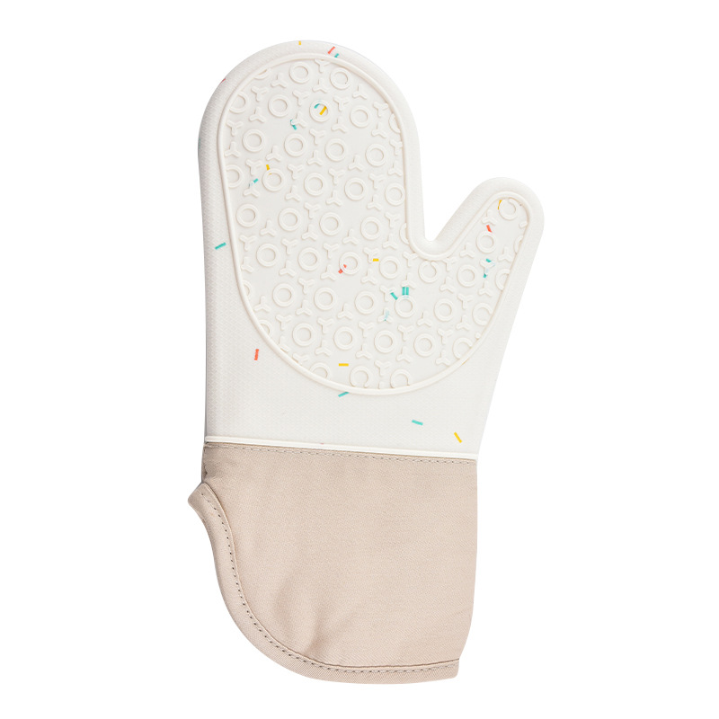 Nuevo estilo de silicona más guantes de algodón, puntos de color, boca oblicua, horno microondas de doble capa, guantes, herramientas de cocina al por mayor