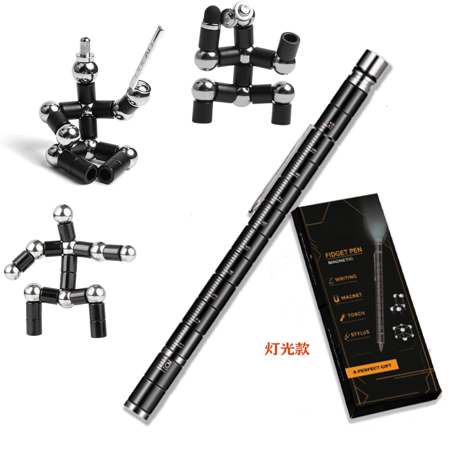 bolígrafo magnético negro tecnología universal bolígrafo rojo en línea papelería multifuncional absorción magnética para estudiantes caja de regalo de reducción de presión iluminación bolígrafo magnético