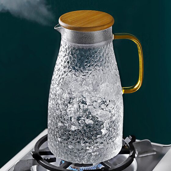 Household borosilicate glass cold white water bottle suit large capacity lemon pot transparent hammered glass cold water bottle