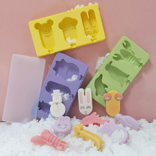 Three Trust Cute Bear Popsicle Silicone Mold Dinosaur Home Ice Stick Freeze Ice Cream Cover Tool