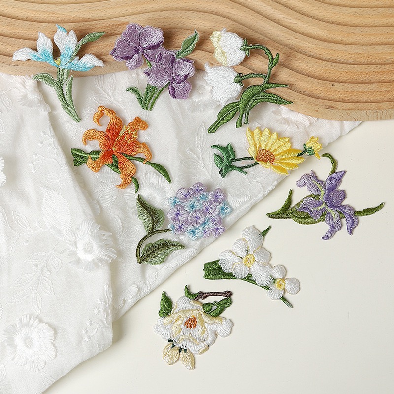 立体花朵绣花布贴  国风古风DIY布贴汉服包包 服装污渍修补布贴