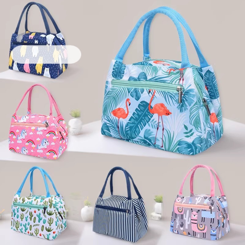 Nueva moda cremallera bolsa de aislamiento térmico Portátil Bolsa de almuerzo impermeable de dibujos animados de las mujeres con papel de aluminio bolsa de almuerzo de aislamiento térmico
