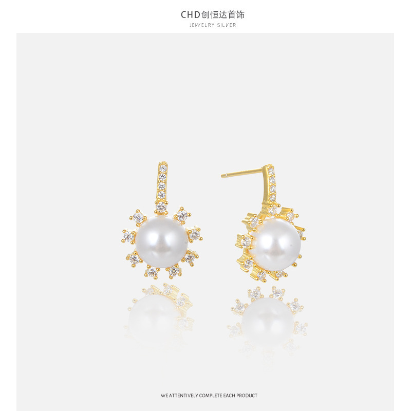 pendientes de perlas pendientes de plata esterlina s925 pendientes de perlas creativos flores estilo japonés y coreano temperamento elegante