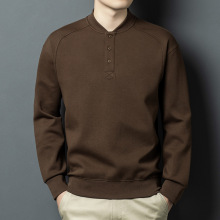 品牌复古重磅春秋季棉质卫衣男潮牌亨利领半开衫外套长袖POLO衫潮