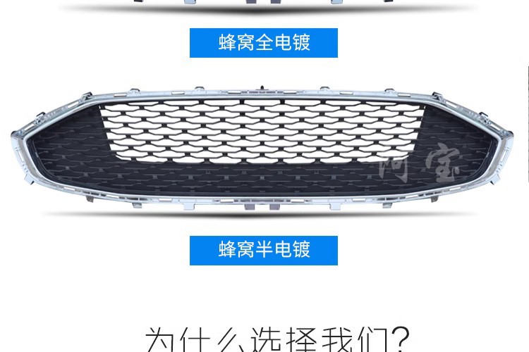 Suitable for 13/16/17/18/19 Models of the New Mondeo, Modified Honeycomb Mustang Style Upper Air Intake Grille with Chrome Plating