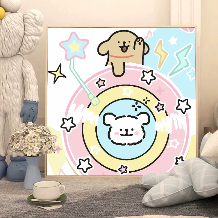 ライン子犬デジタル油絵 diy 手描き落書き漫画かわいい癒しの装飾メーカー卸売|undefined