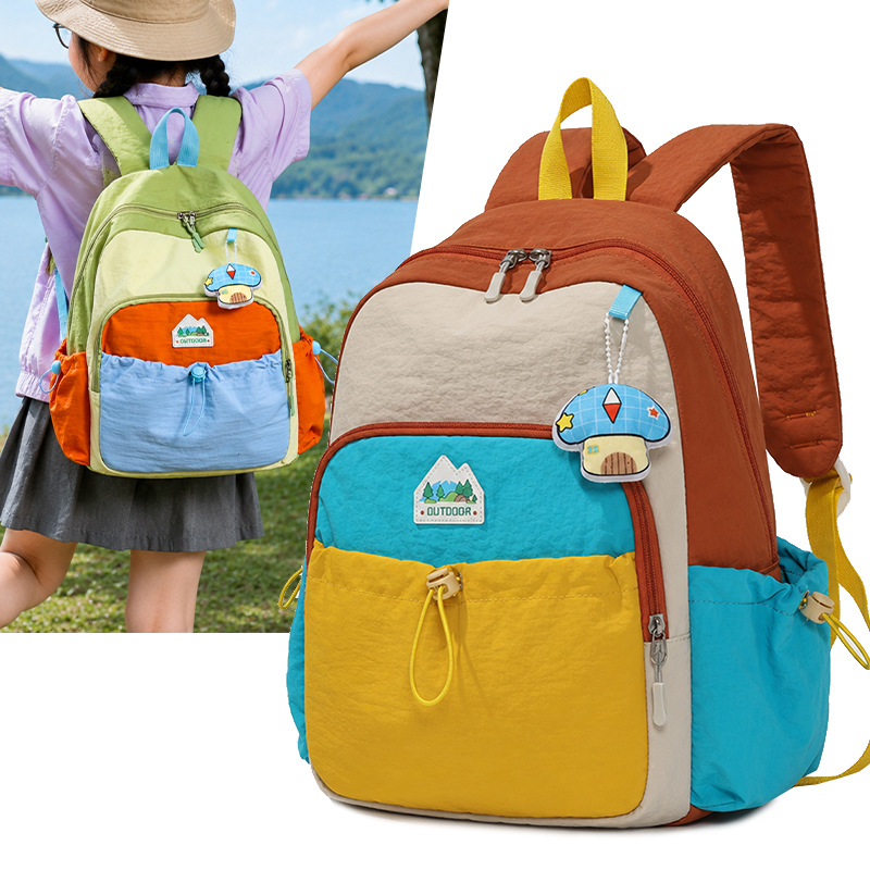 Dopamine Color-Contrast Children's School Bag Nylon Lightweight Large-Capacity Backpack for Boys and Girls Elementary School Travel Backpack