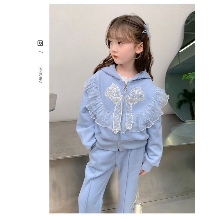 Cardigan à capuche à manches longues pour filles, nouvelle mode coréenne de sport, pantalon Micro déchiré, ensemble deux pièces décontracté, automne 2023_voghion.com