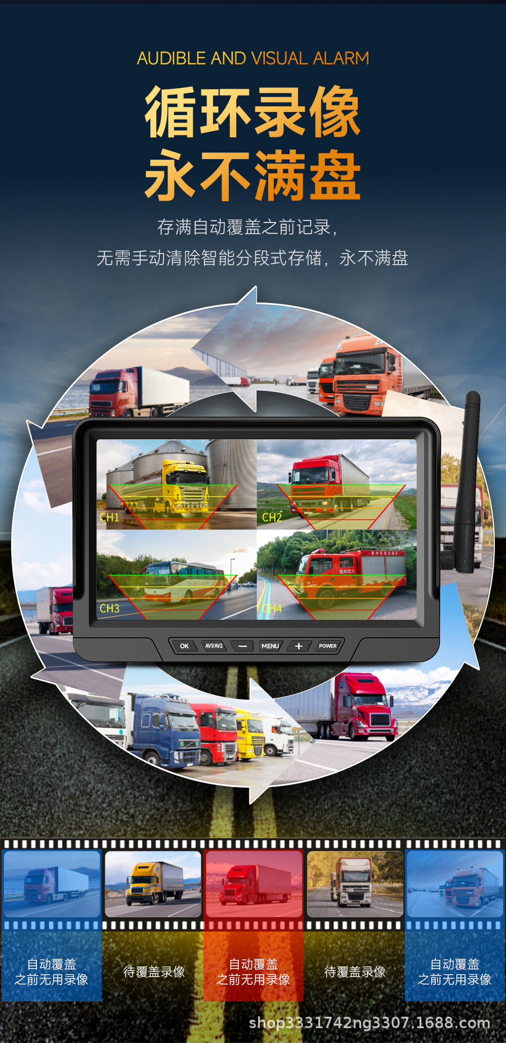 Tk Rv Wireless Monitoring High-Definition 24V Reversing Camera Solar Magnetic Vehicle Dashcam No Wiring Required