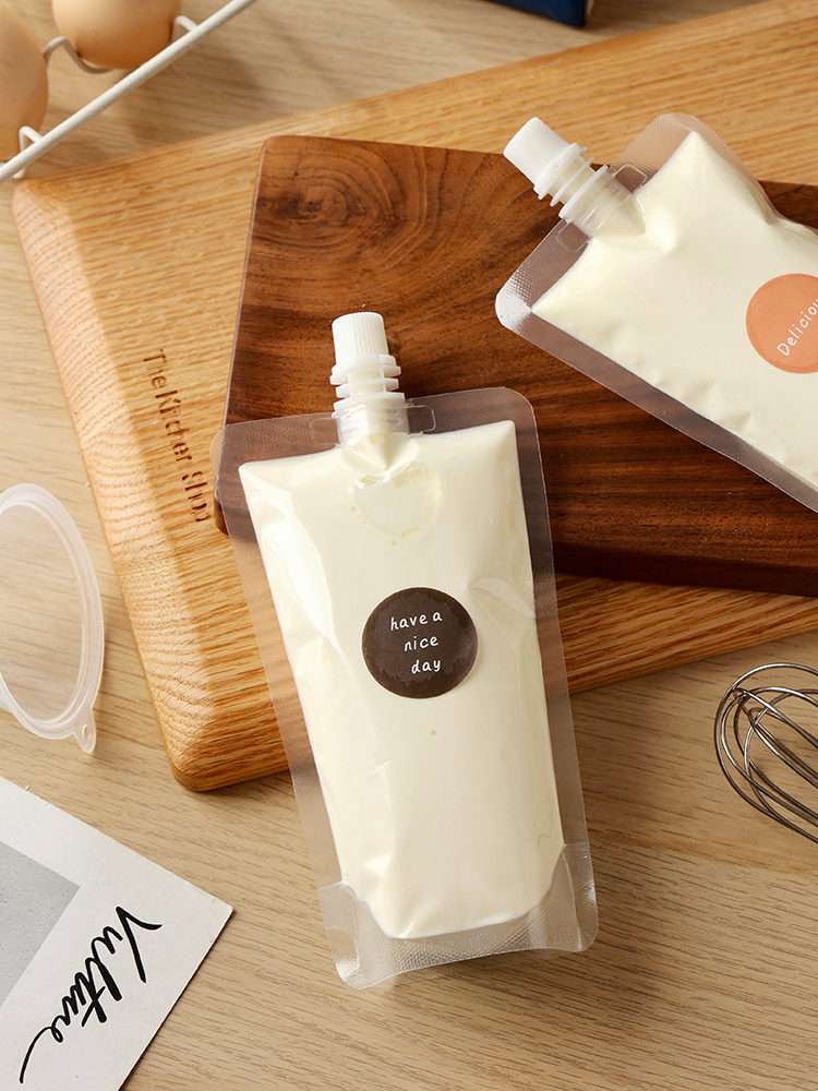 Bolsa de succión de crema ligera, bolsa de boquilla, leche de soja líquida, bolsa autosellada 250ml, bolsa de sellado desechable de 500ml