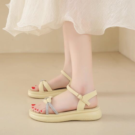 Cross-Border Pregnant Women's Flat Sandals with Poop Feeling, Women's Summer 2025 New Outer Wear Soft-Soled Non-Slip Women's Fashion Sandals