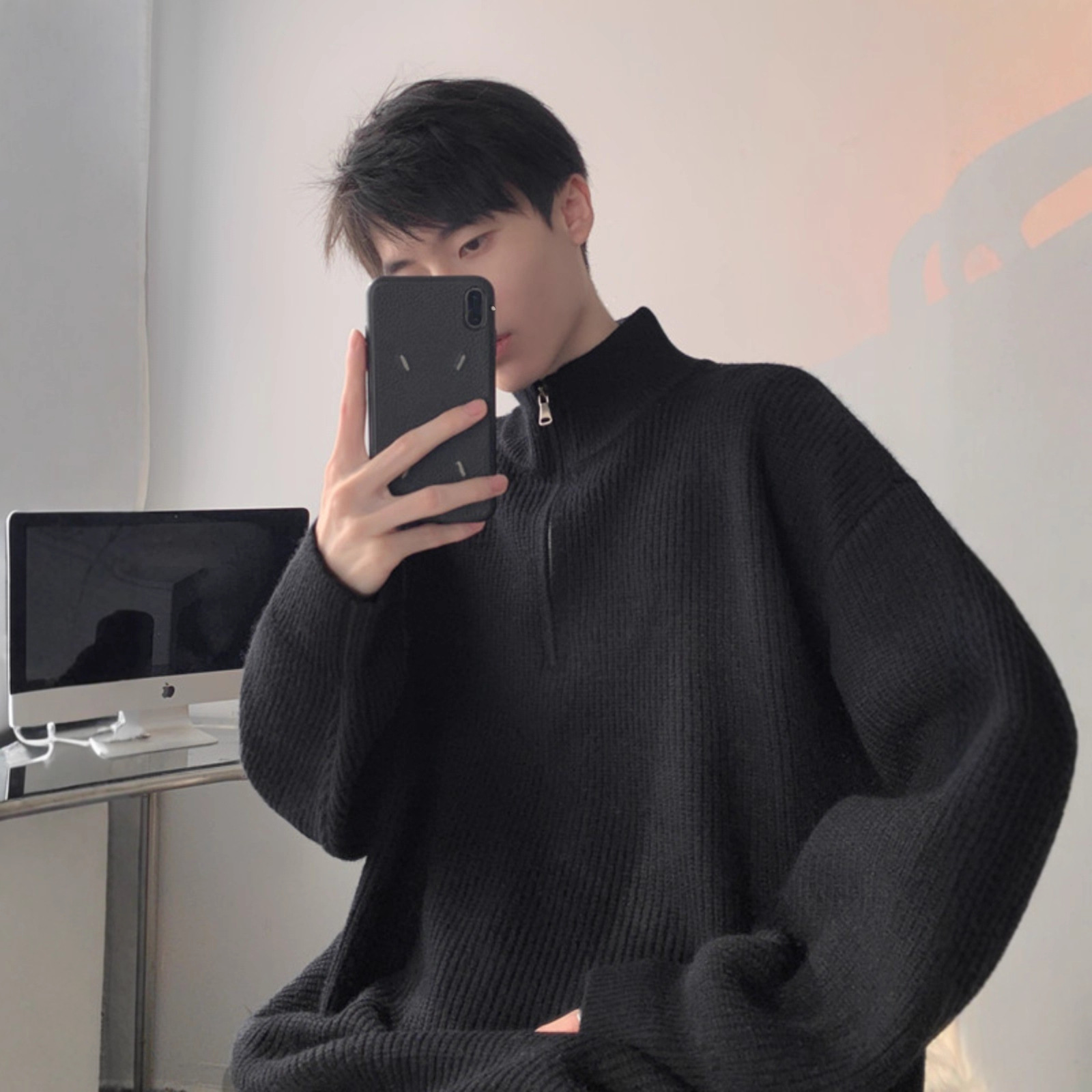 Retro demi-season sweater with zipper