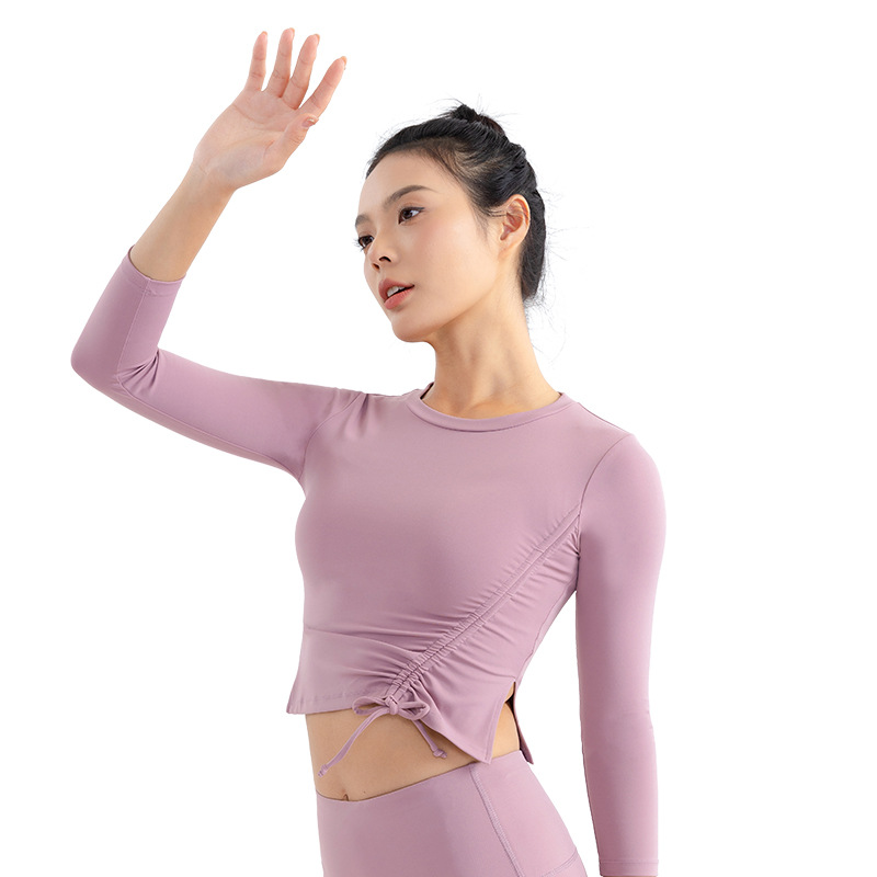 2024 primavera y verano nueva ropa de yoga para mujer adelgazamiento arco cordón apretado manga larga de secado rápido deportes fitness top