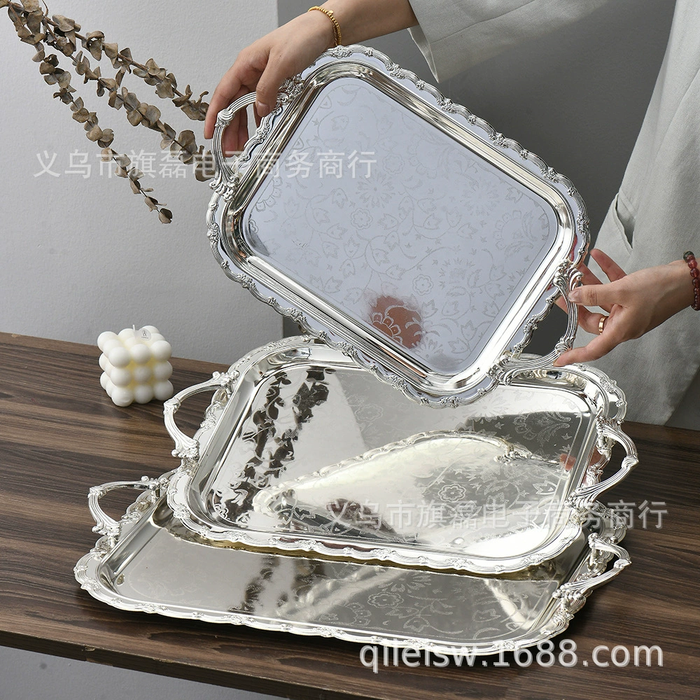 Прямоугольная десертная тарелка для фруктов из нержавеющей стали, европейского дизайна, для ресторанов, шведских столов и гостиниц.