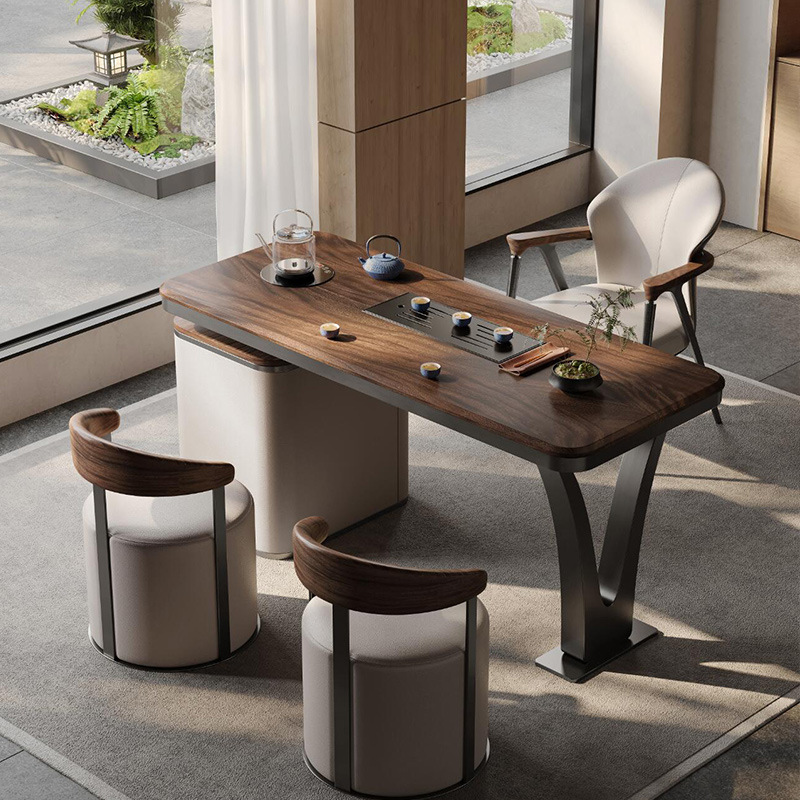 New Chinoiserie Solid Wood Tea Table and Chair Combination 2025 New Classy Office Zen Home Black Walnut Tea Table
