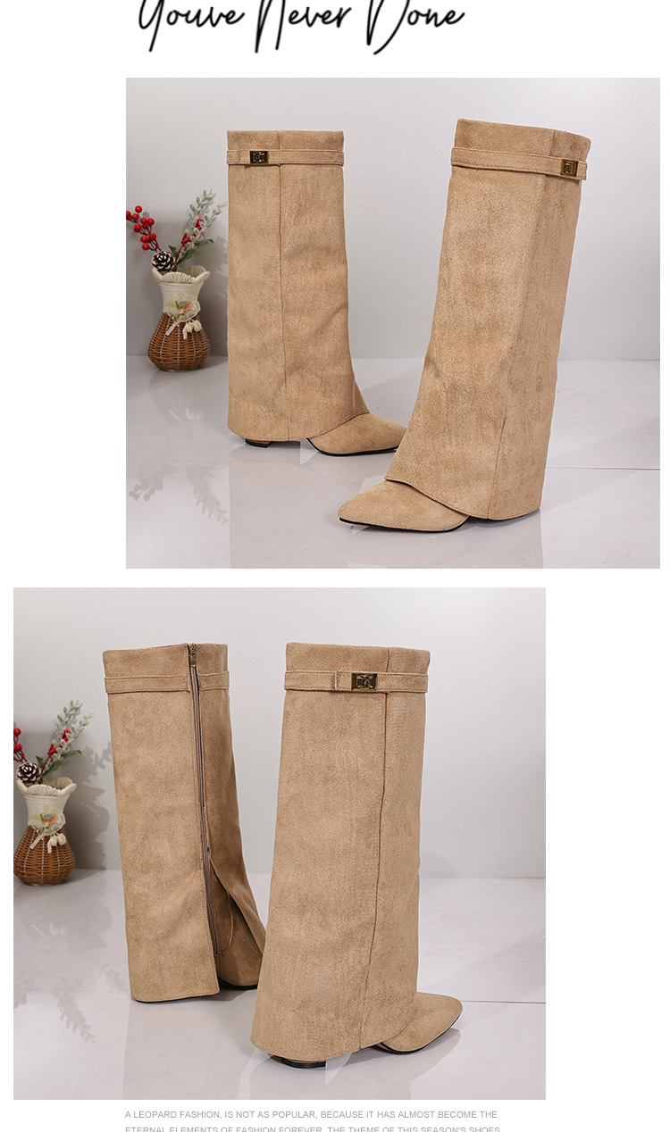 Women's Pointed Toe Suede Cowboy Boots With Side Zipper Style_voghion.com